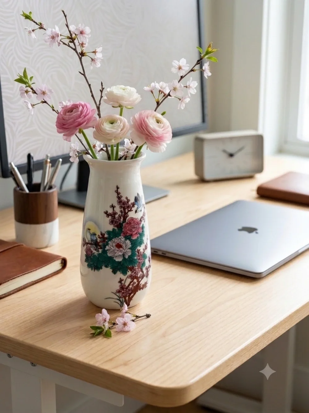 Vintage Porcelain Floral Vase with Pink and Green Accents